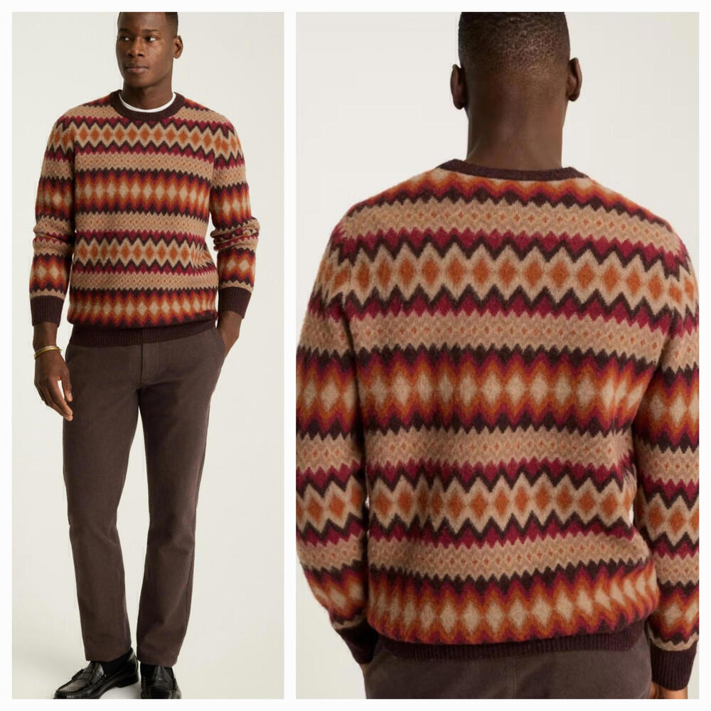 Bonobos Men's Wool Sweater  Warm Brown  Crew Neck Pullover Preppy Comfy Size M